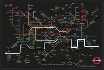 Indrammet plakat Transport For London - Black Map + UHB